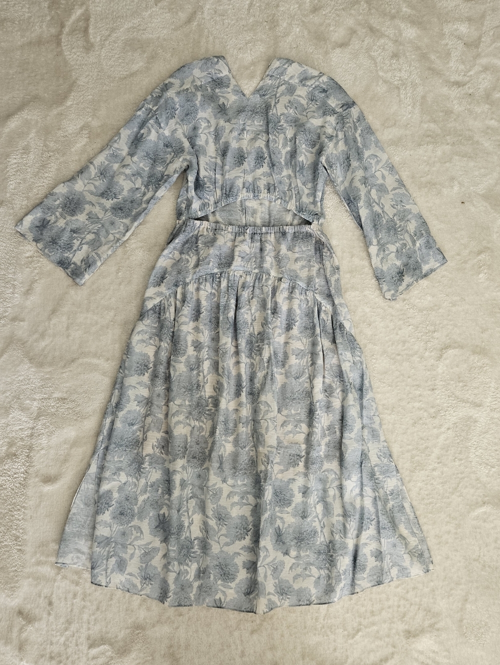 NWT Vince Blue White Floral Midi Dress Size XS Bohemian Feminine Preppy Summer - Picture 7 of 7